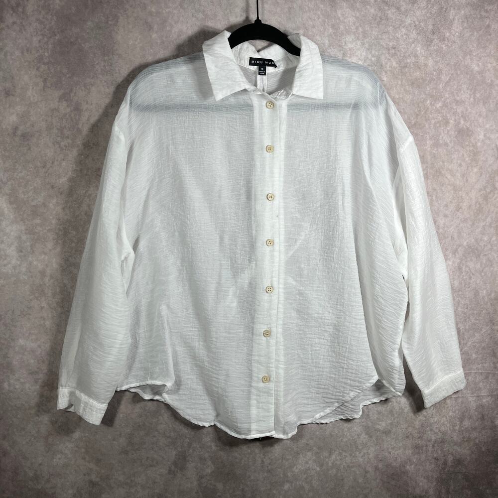Miou Muse Shirt Womens Small White Button Up Long Sleeve Sheer Twisted Back